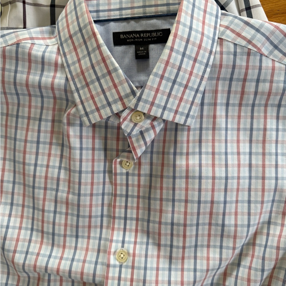 THREE Banana Republic Men's Button-Down Plaid Dress Shirt - Size Medium - Picture 7 of 15